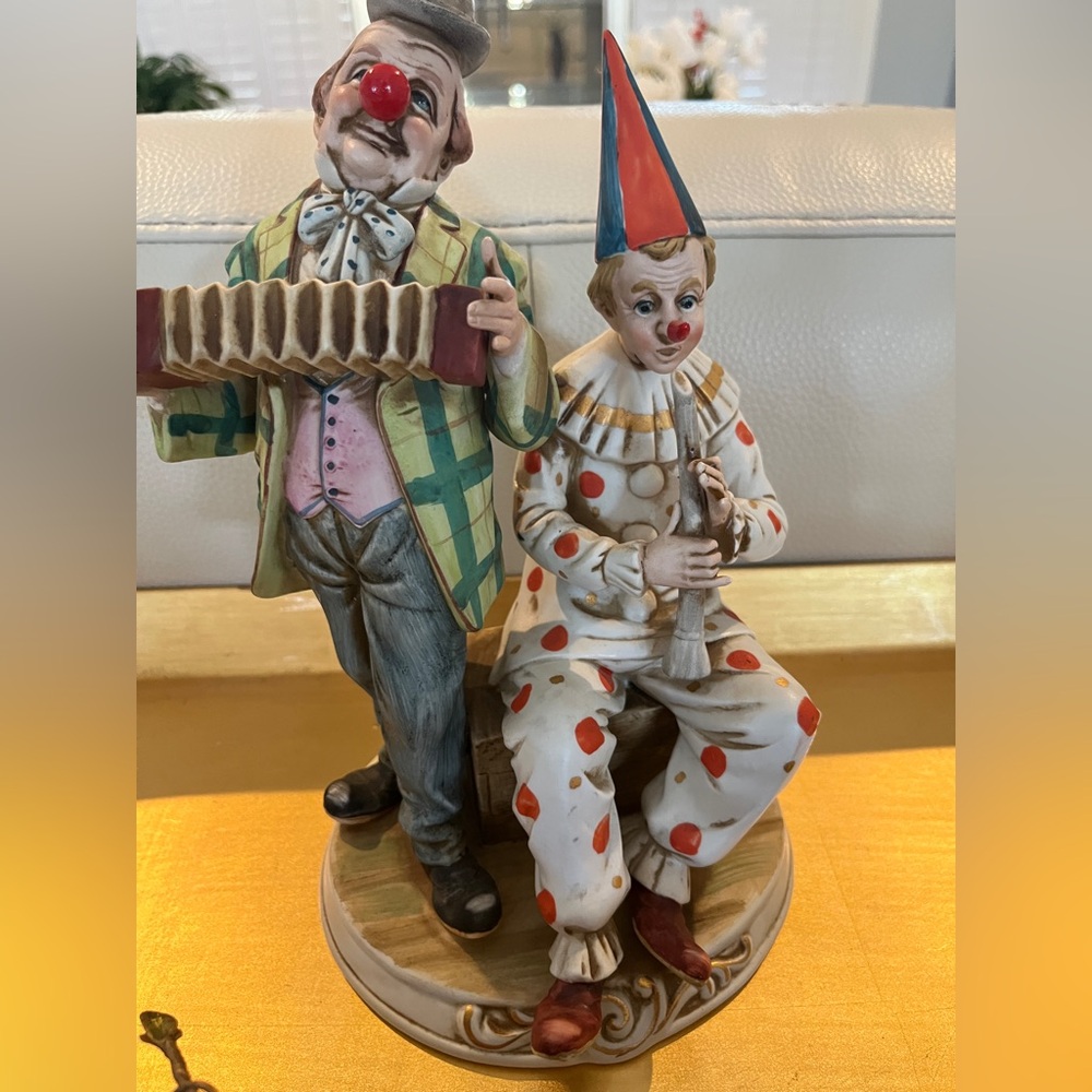 Colorful Clown Musical Figurine Duo